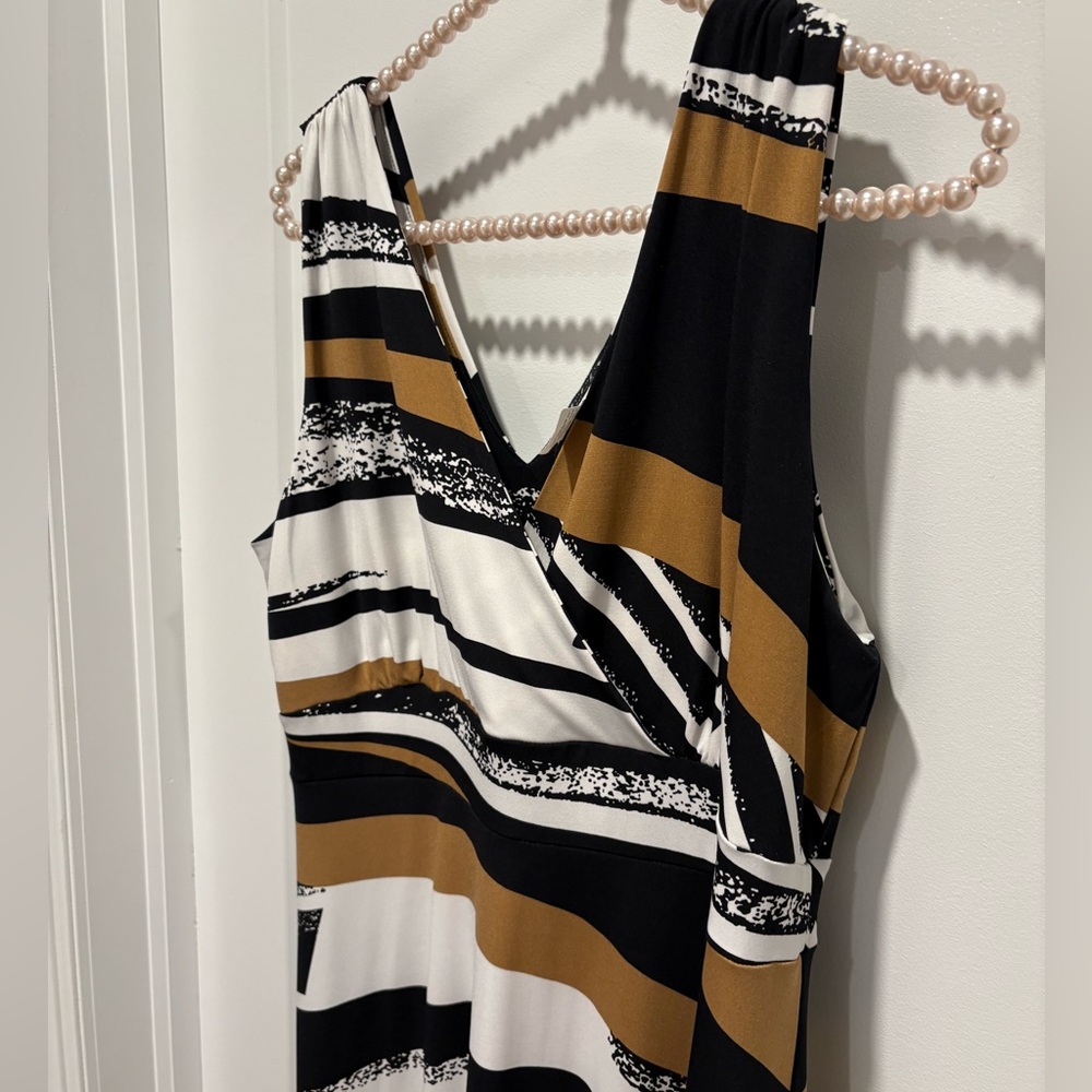 Striped Black, White, and Gold Women's Dress - Picture 4 of 6